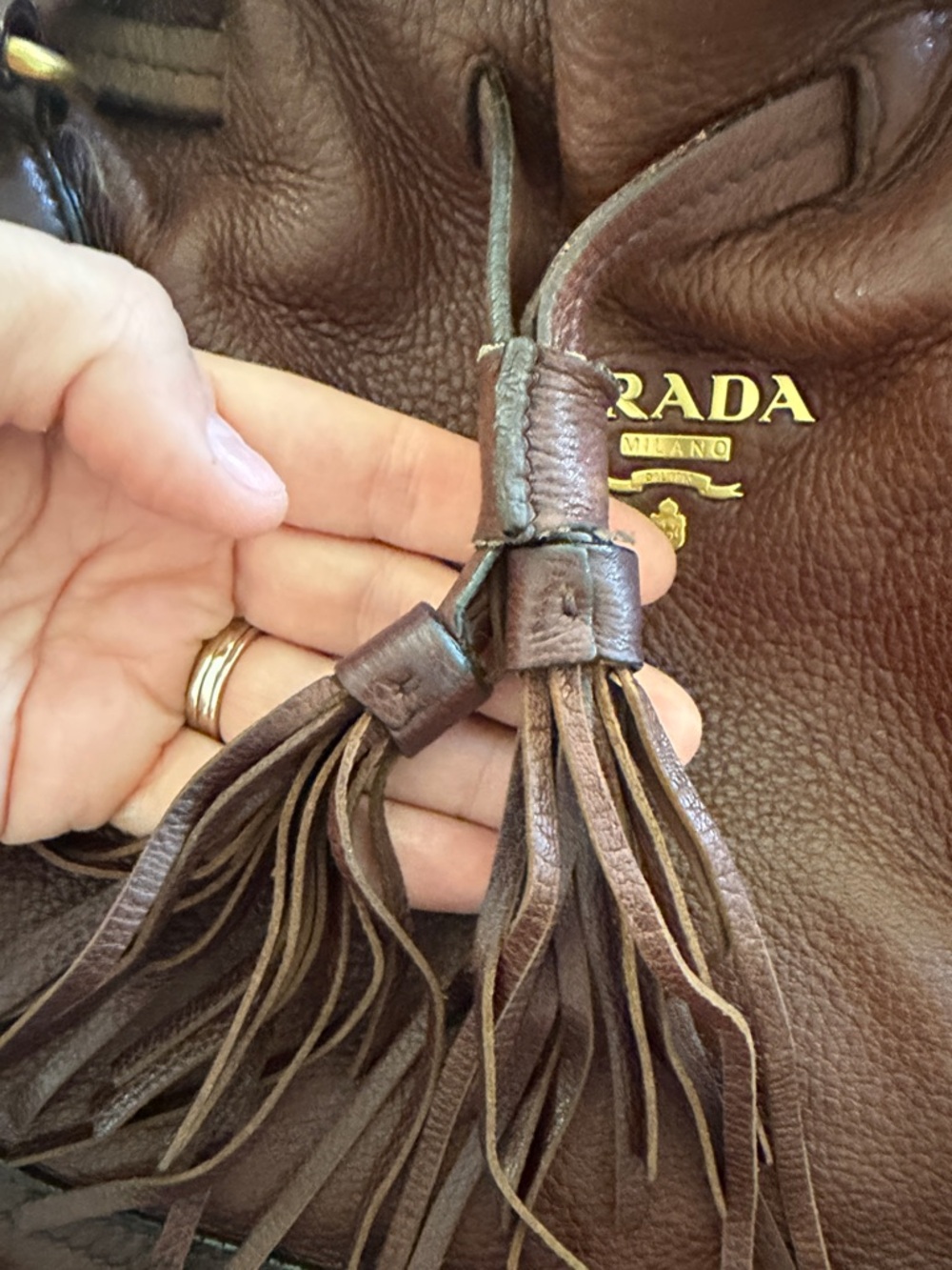 Prada Cervo Brown Pebbled Leather Tote - Picture 15 of 16